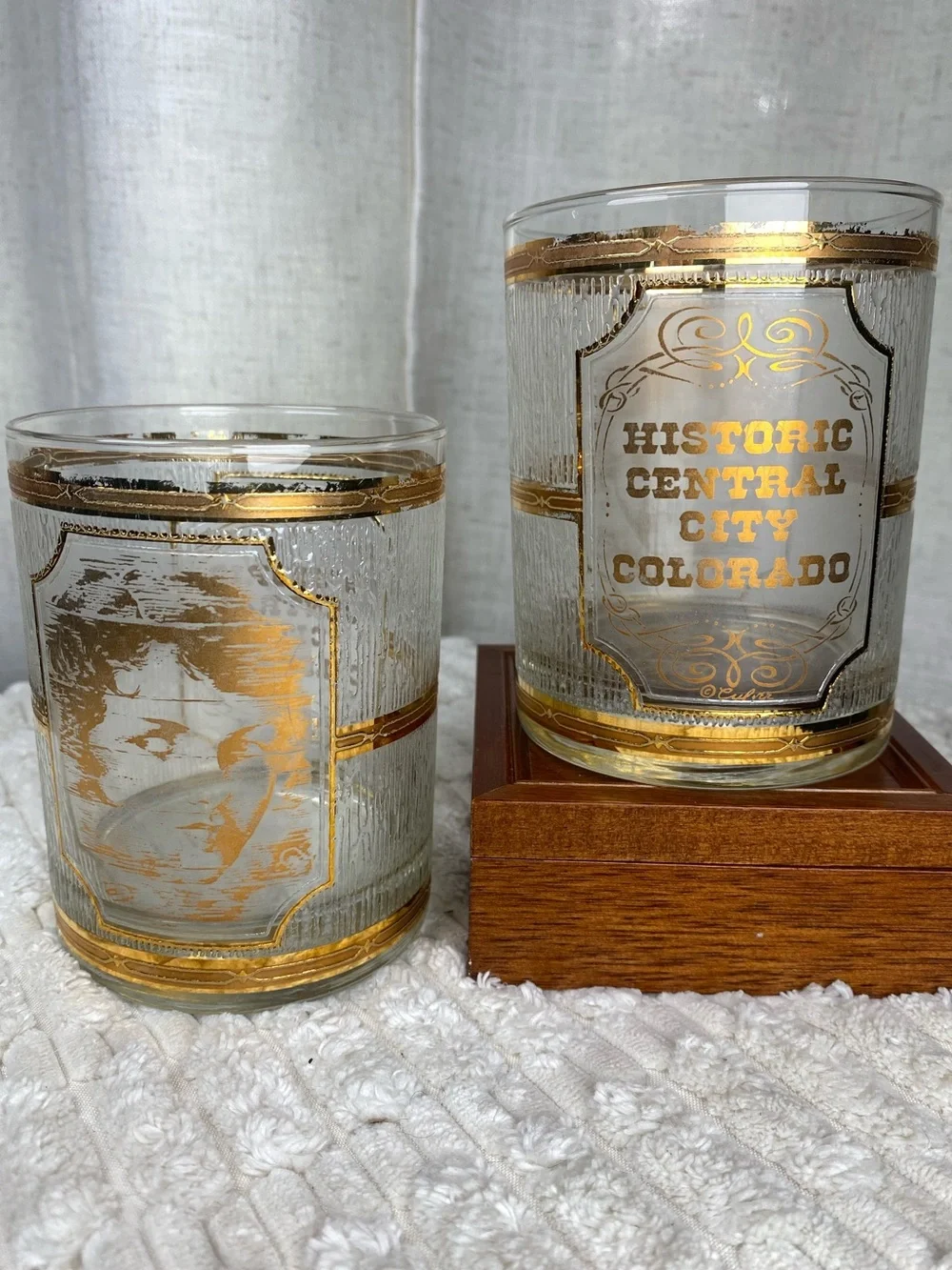 Vtg 50/60s Culver 22k Gold Double Rocks Glasses Pair - Historic Central City CO